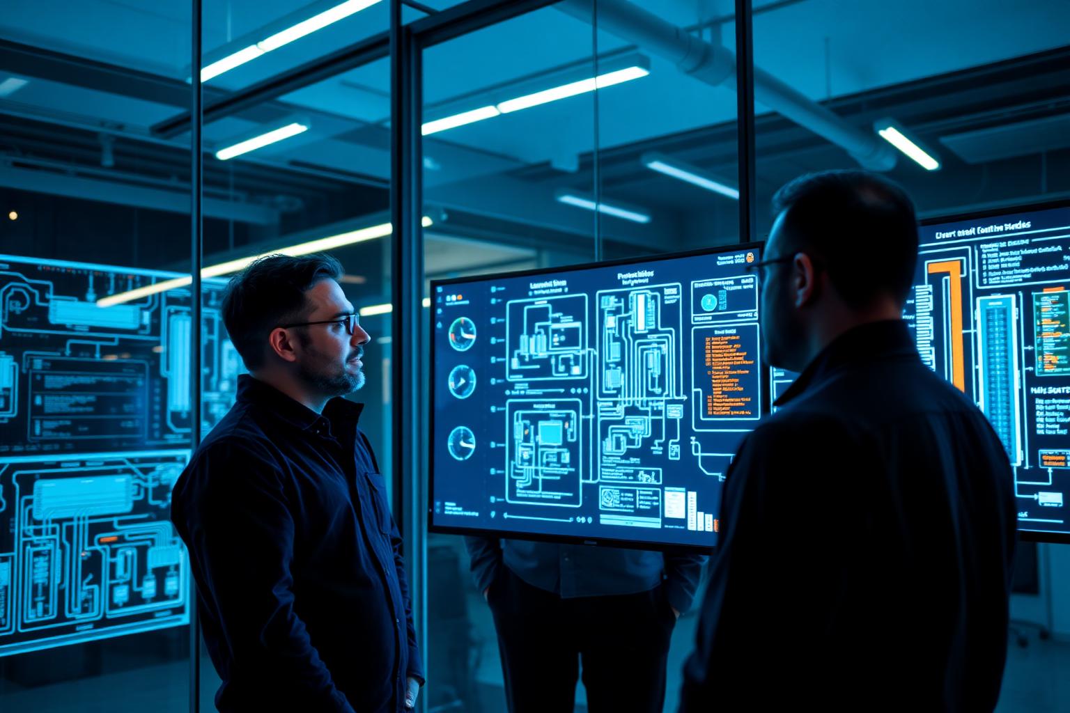 XT Electronic engineers reviewing integrated building system designs